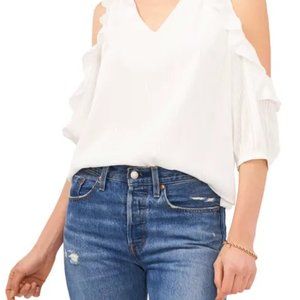 In Good Company cold shoulder white 3/4 sleeve top